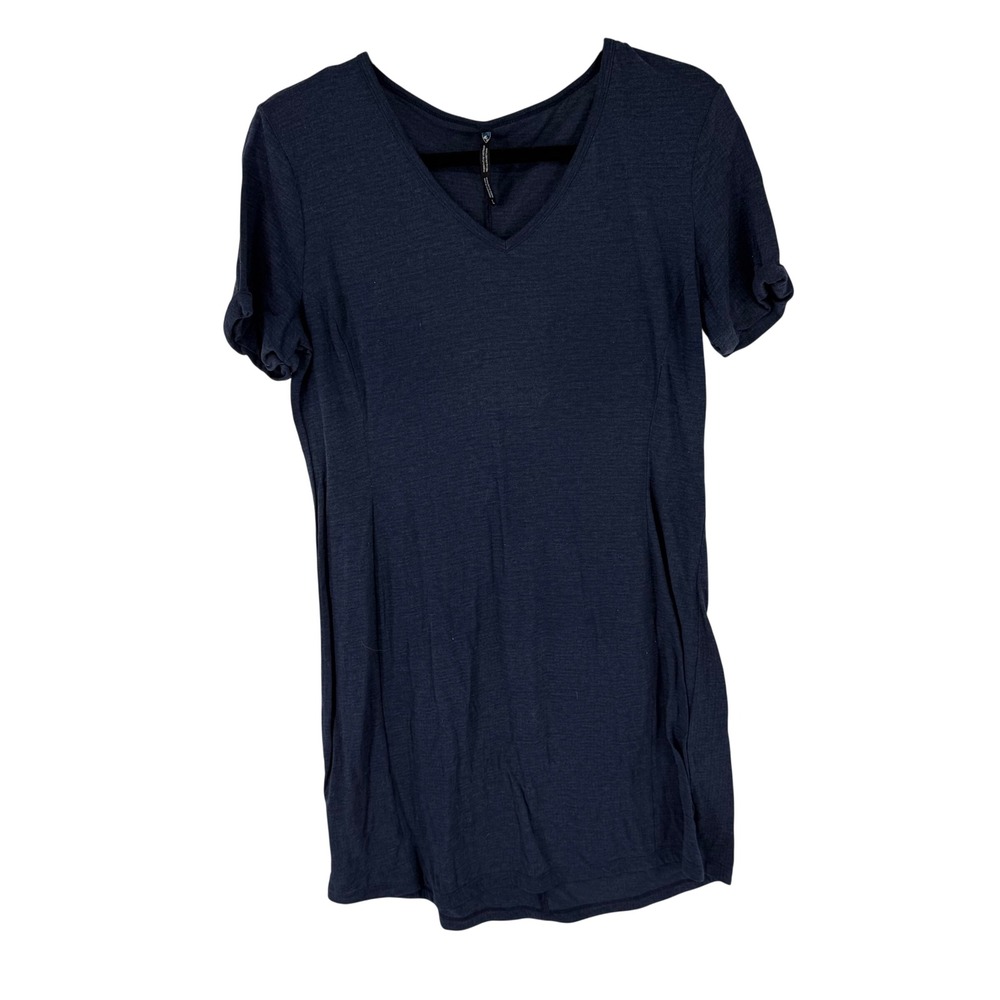 KUHL Inara Dress Womens Large Navy Blue V-Neck Short Sleeve Tencel Blend 4293